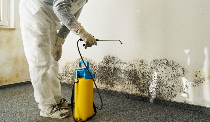 professional worker cleaning mold from the wall